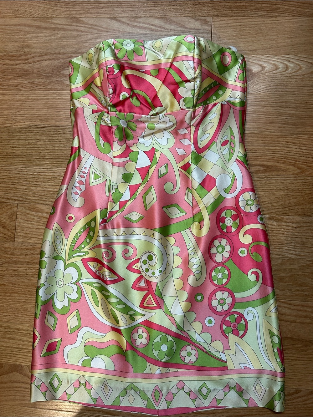 Melly M Pink & Green Paisley Strapless Dress
